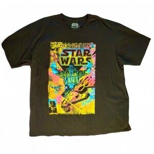 Star Wars Shirt Mens 2XL Black Neon The Mighty Vader Comic Cover Graphic Tshirt
